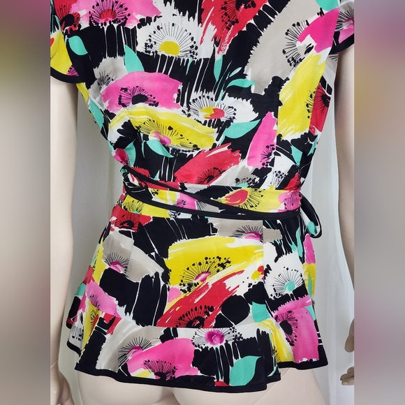 Nanette Lepore silk ruffled wrap tie floral top blouse M/10 - Picture 9 of 11